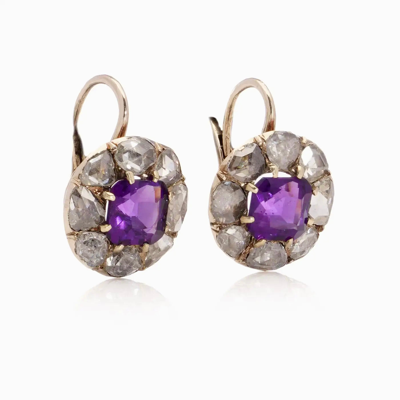 Pendientes victorianos de amatista y diamantes talla rosa de 1890