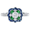 Anillo con Diamantes, Esmeraldas y Zafiro