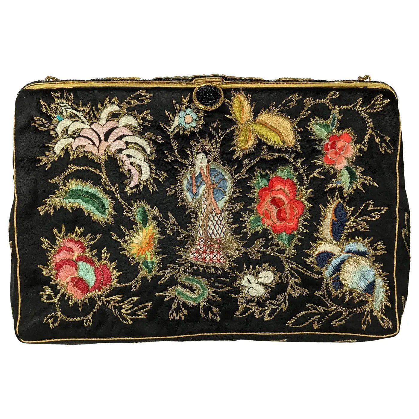 Bolso de Noche Bordado en Satén de Seda de 1950