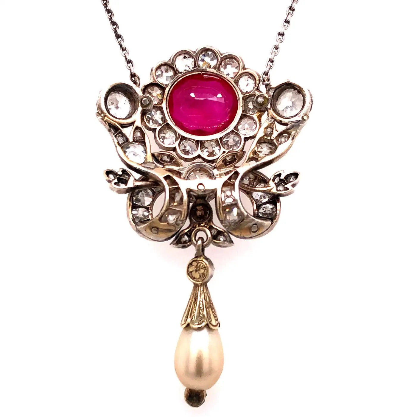 Colgante de Rubí, Diamante y Perla | Estilo Victoriano | 1880