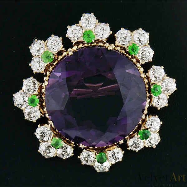 Broche Colgante Victoriano de Oro, Amatista y Brillantes de 1890