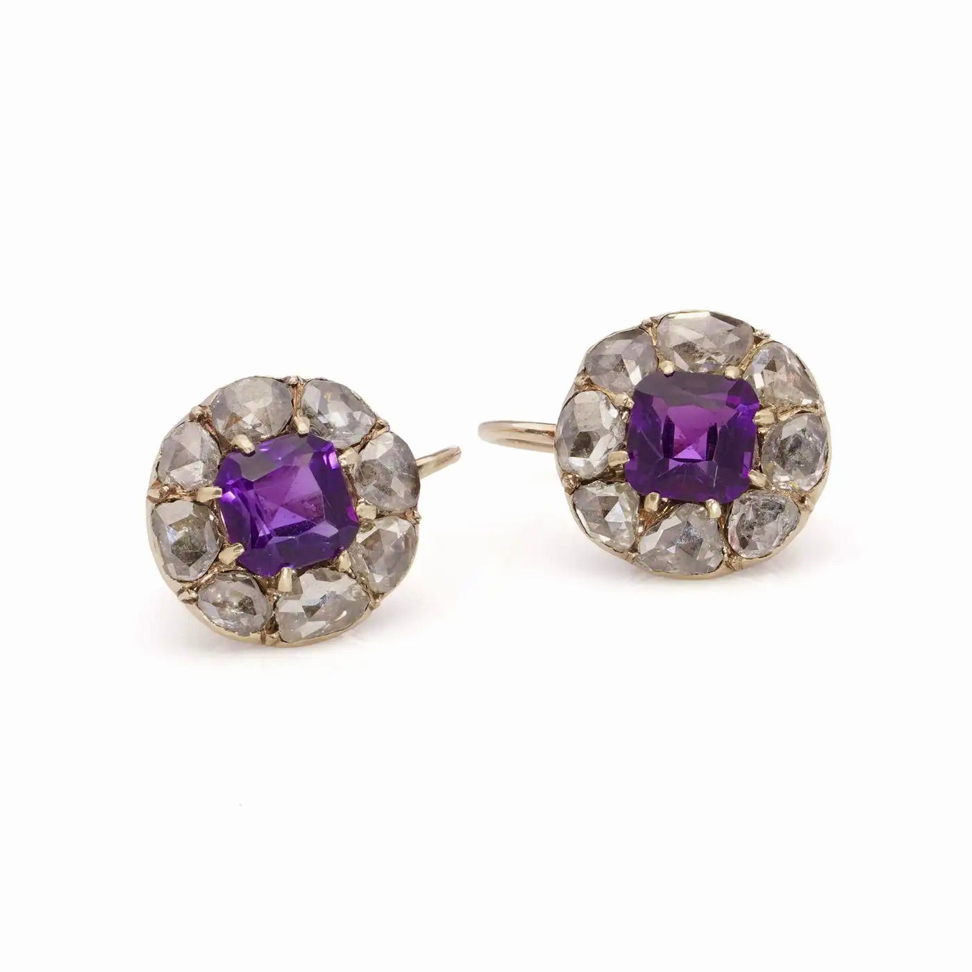 Pendientes victorianos de amatista y diamantes talla rosa de 1890