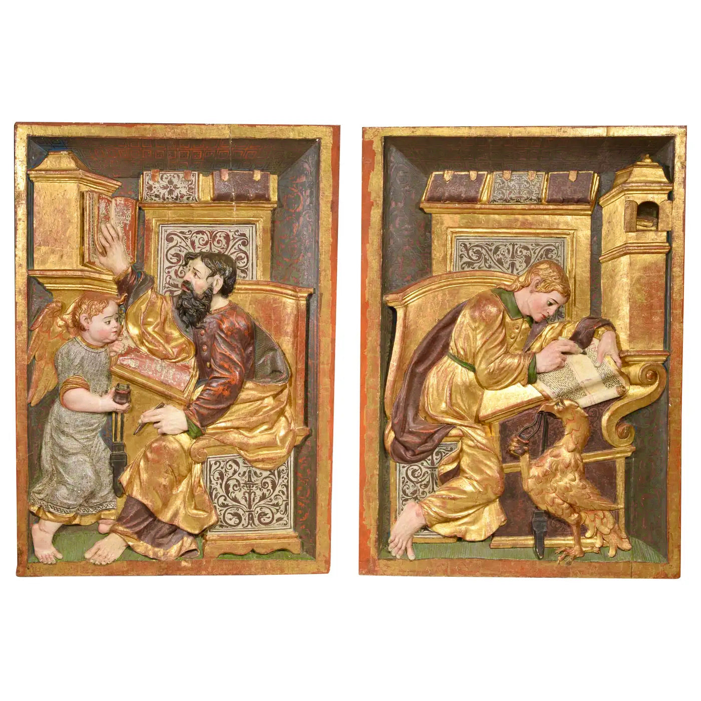 Pareja de Relieves Renacentistas | San Juan y San Mateo | Escuela de Burgos, siglo XVI