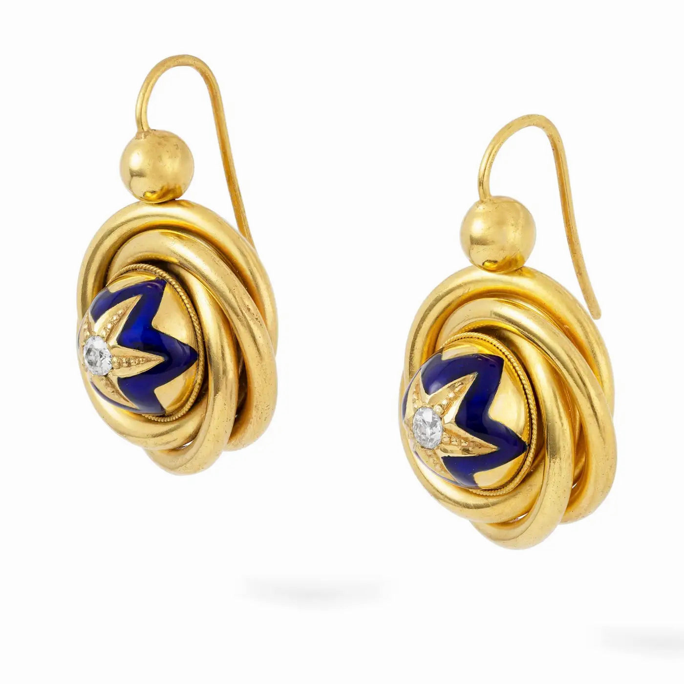 Pendientes de Esmalte Victorianos con Diamantes de 1870