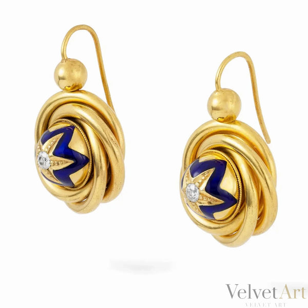 Pendientes de Esmalte Victorianos con Diamantes de 1870