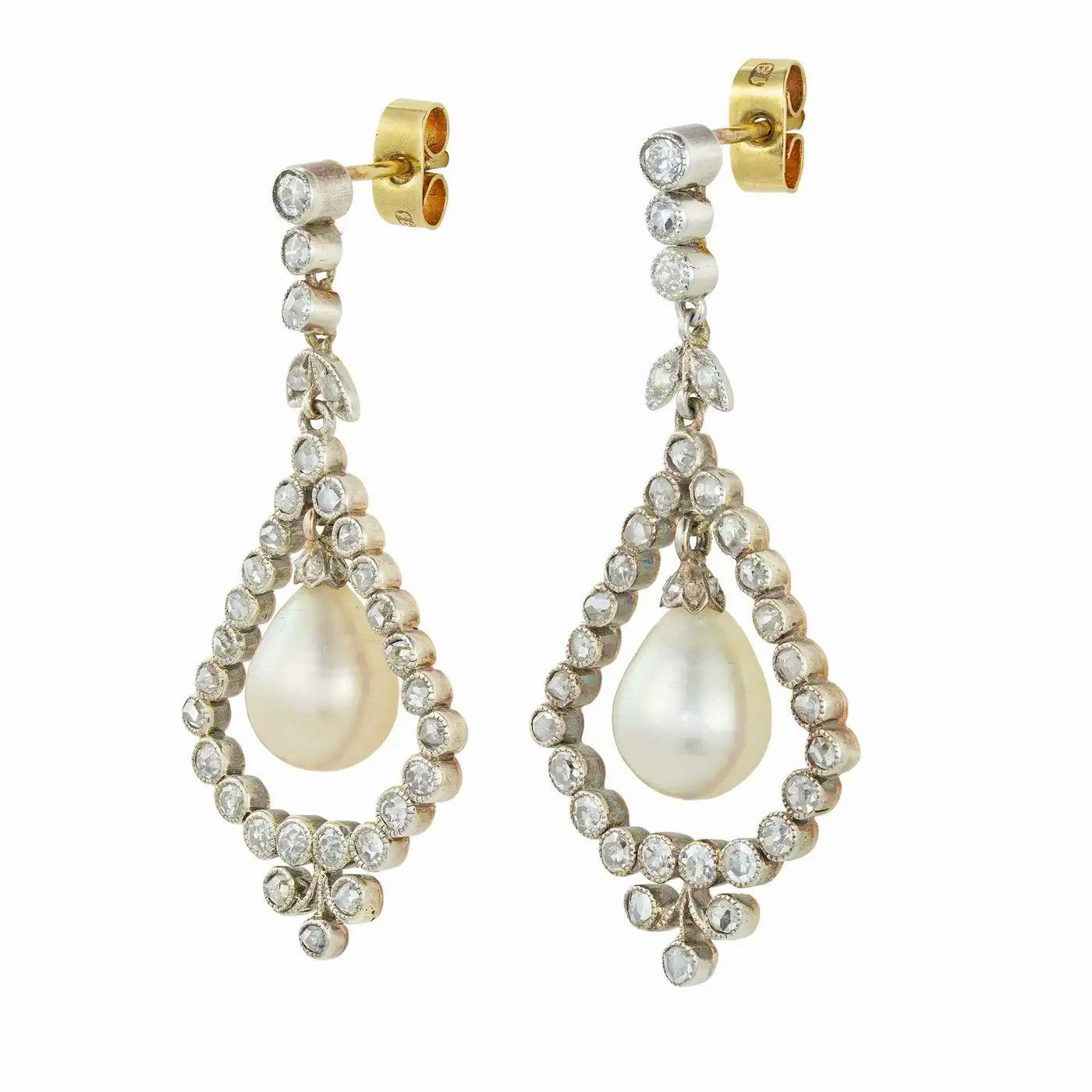Pendientes Eduardianos de Perlas Naturales y Diamantes de 1900
