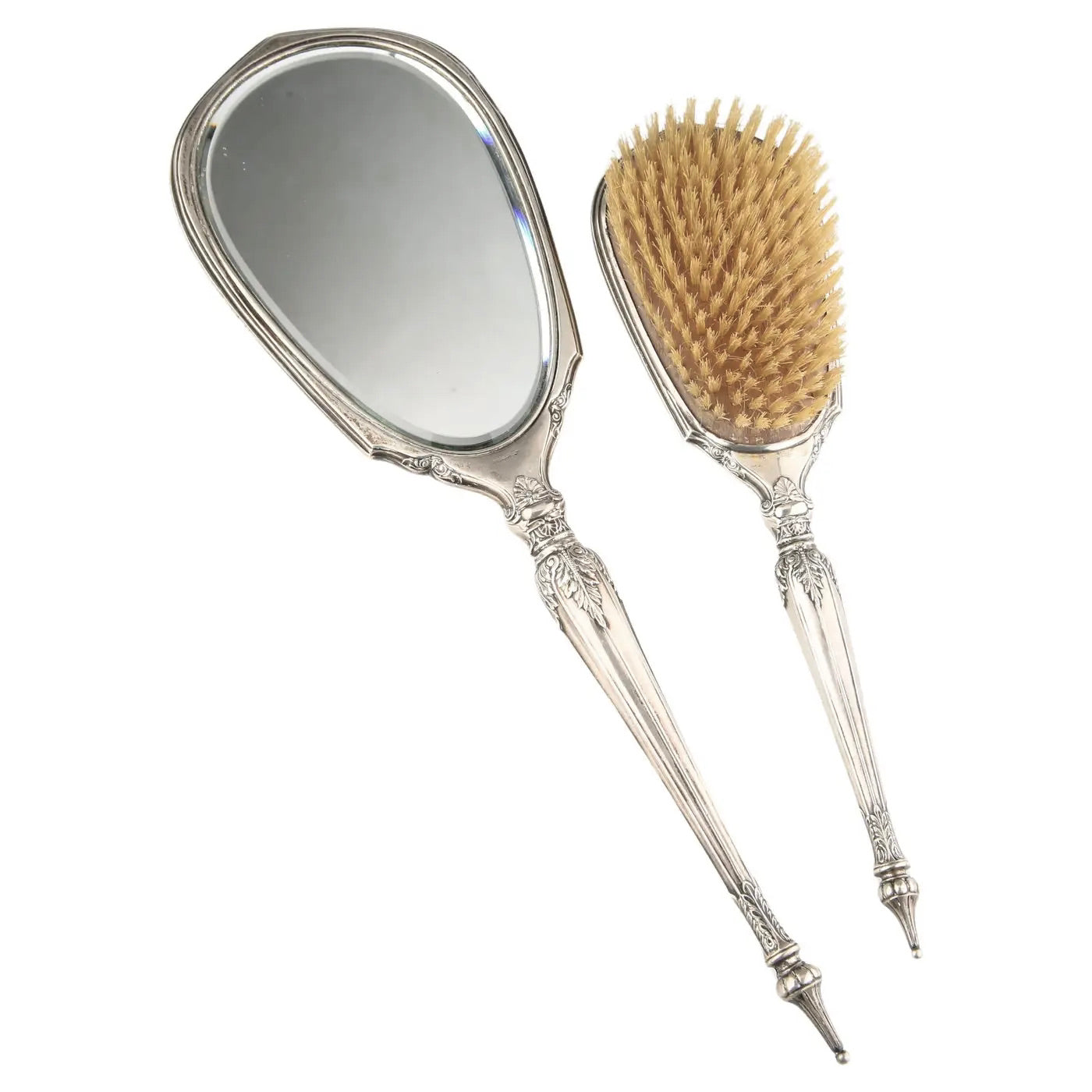 Juego de Tocador George Webster Co | Espejo y Cepillo de Plata de Ley de 1869