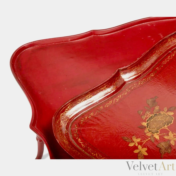 Mesa Roja de Bambú  | Chinoiserie | Francia, 1960