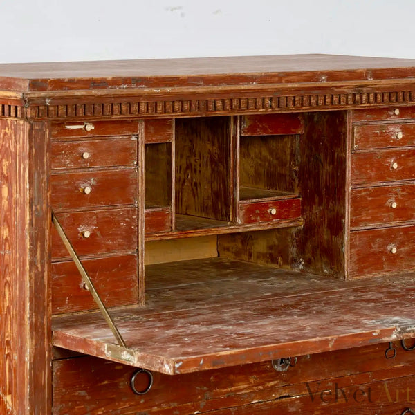 Secretaria Roja Rústica Sueca de Pino Natural | Siglo XIX