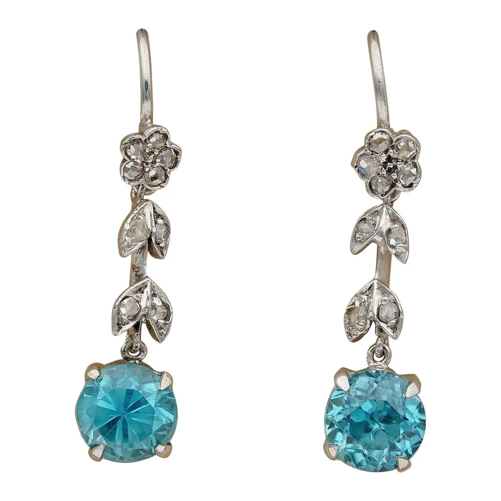 Pendientes Art Déco de Diamantes, Platino y Circonita Azul  de 1910