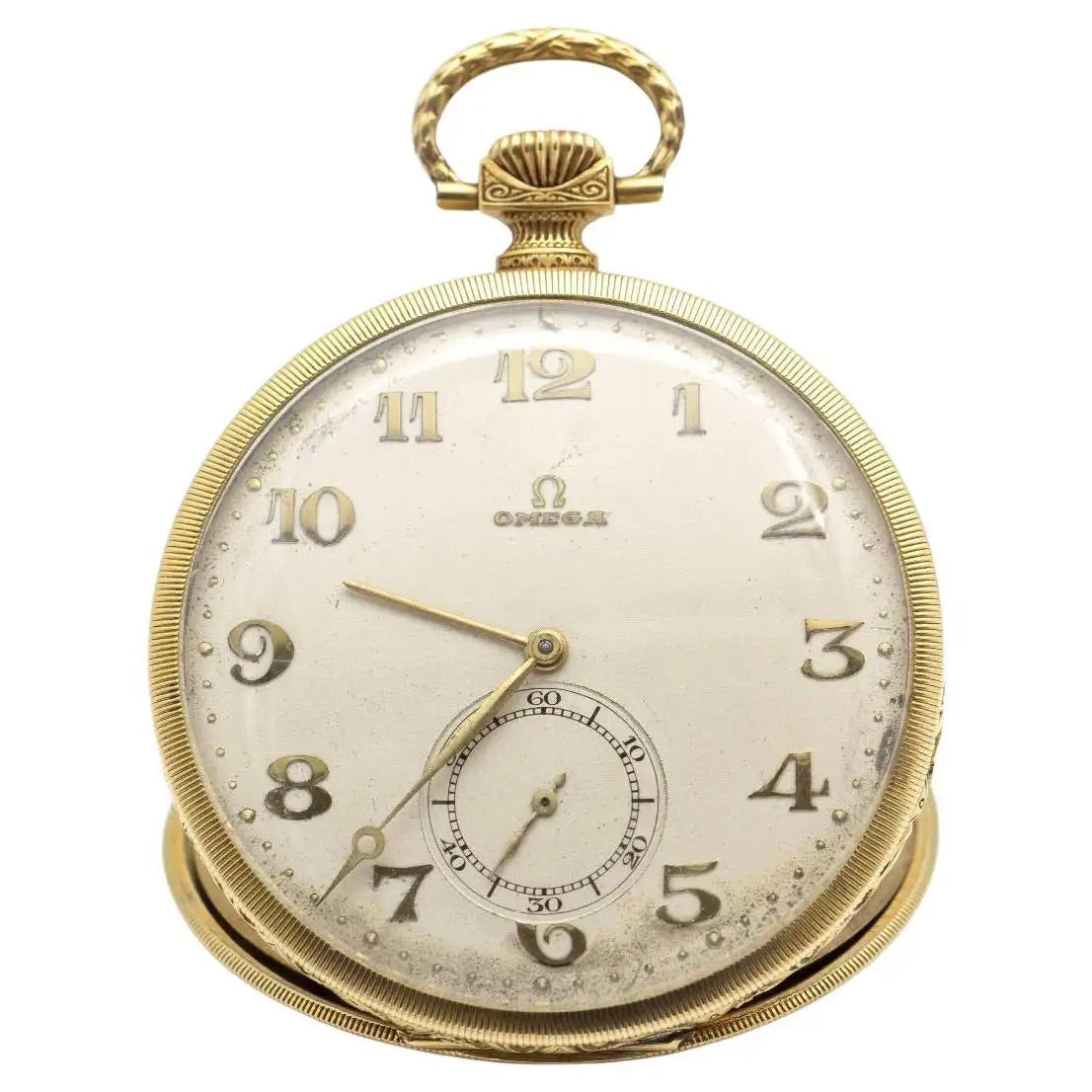 Reloj de Bolsillo Omega en Oro de 18 Quilates. Sabonette con Esfera de Esmalte