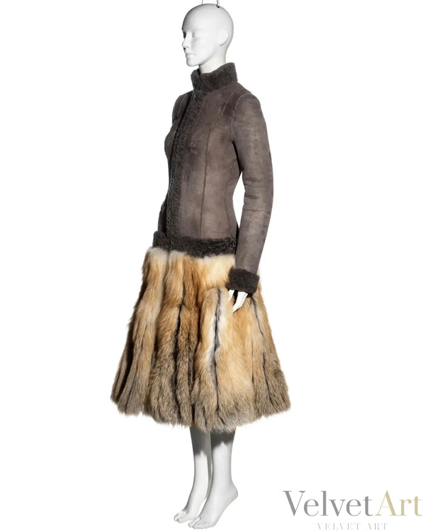 Jean Paul Gaultier Vestido Abrigo de Piel de Oveja y Zorro | FW2006