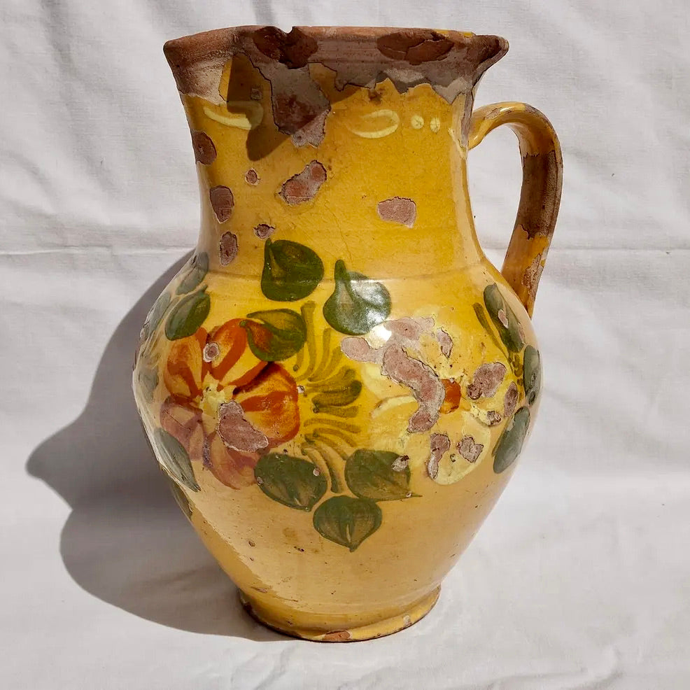 “Jarra Amarilla Floral” Cerámica Tradicional Húngara | Vintage 1900