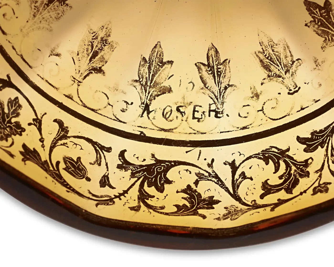 Jarrón de Moser con Pájaro Dorado y Esmaltado