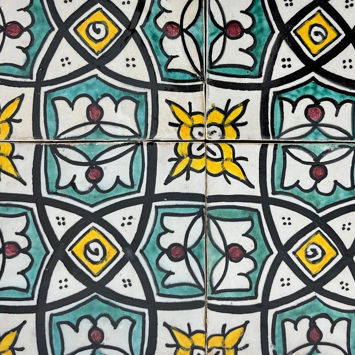 10 azulejos de Marruecos verdes y amarillos hechos a mano