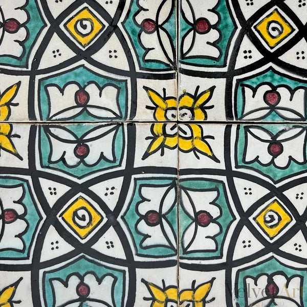 10 azulejos de Marruecos verdes y amarillos hechos a mano