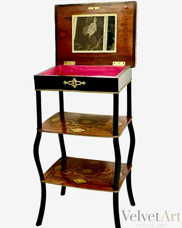 Tocador Napoleón III con Incrustaciones y Terciopelo Rosa, Francia, 1880
