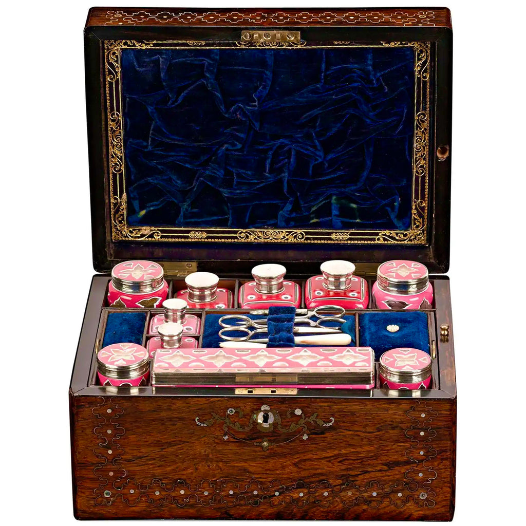 Neceser de Viaje Victoriano de Terciopelo Azul | Inglaterra, 1865