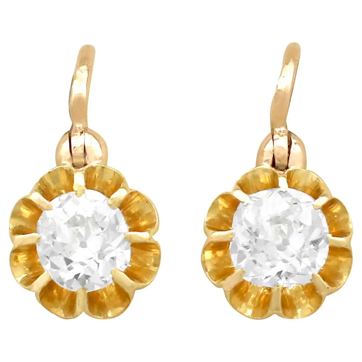 Pendientes de Gota de Oro Amarillo y Diamantes de 1910