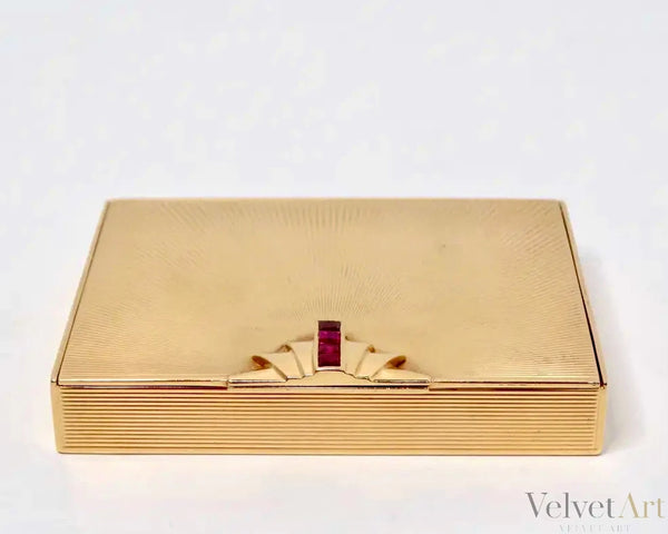 Tiffany & Co. Años 40 | Polvera de Oro con Espejo y Rubí