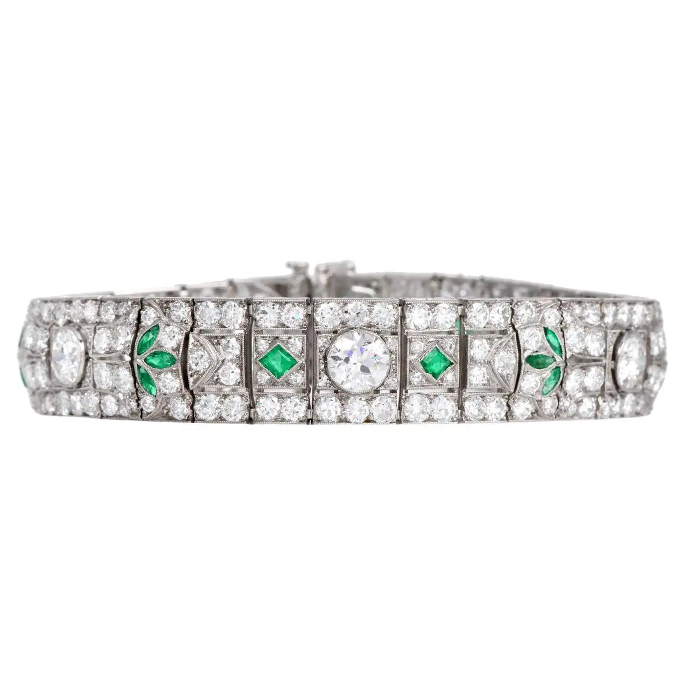 Pulsera Estilo Art Deco | Diamantes y Esmeraldas | Francia, 1920