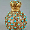 Antiguo Frasco de Perfume con Malla de Oro y Perlas Turquesa Estilo Imperio