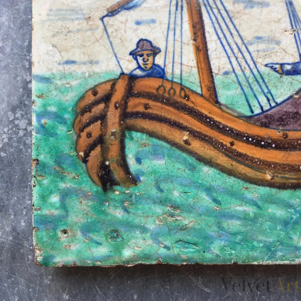 Azulejo Rotterdammer con velero | Claes Wijtmans, Países Bajos, 1615