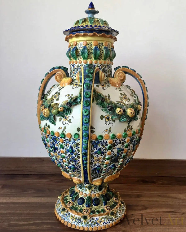 Urna Española de Terracota Pintada | Manises | Siglo XIX | Biedermeier | 1850