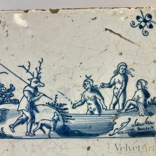 “Acteón y Diana” | Azulejo Mitológico de Delft del Siglo XVIII