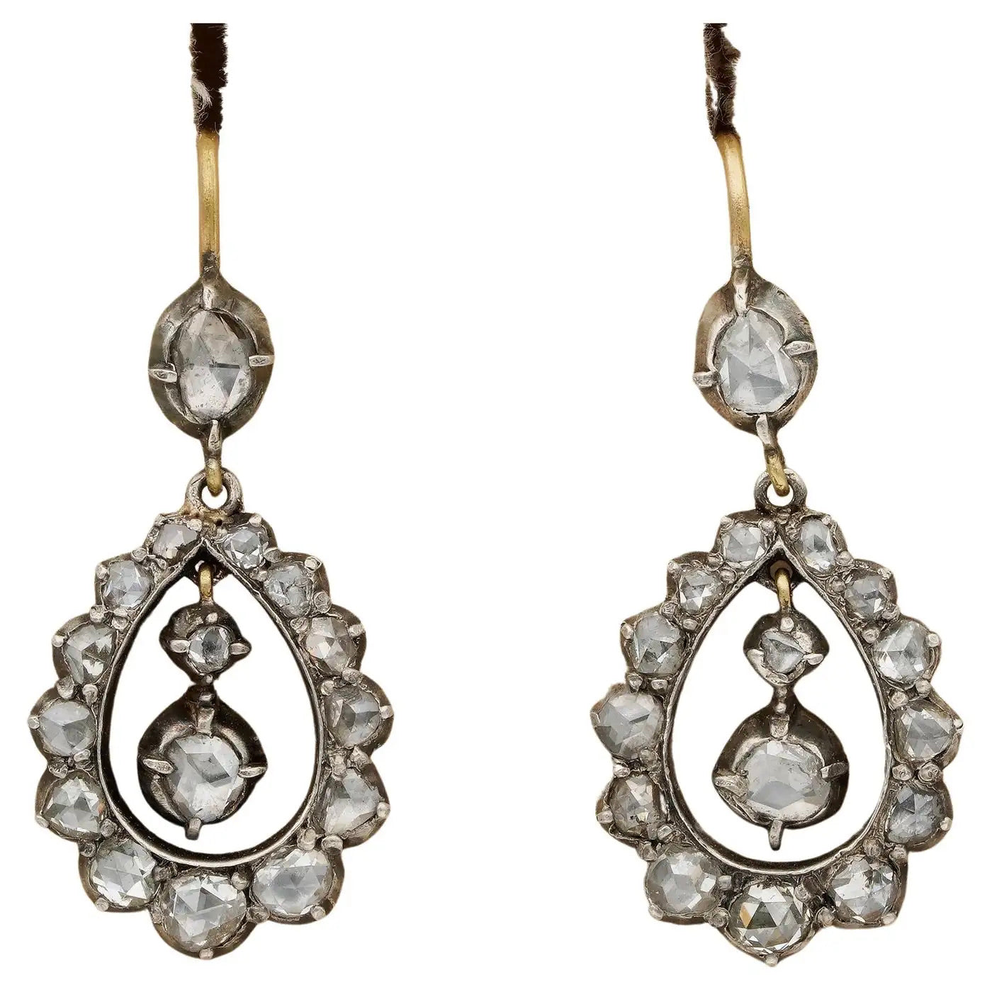Pendientes Georgianos de Gota con Diamantes Talla Rosa de 1790