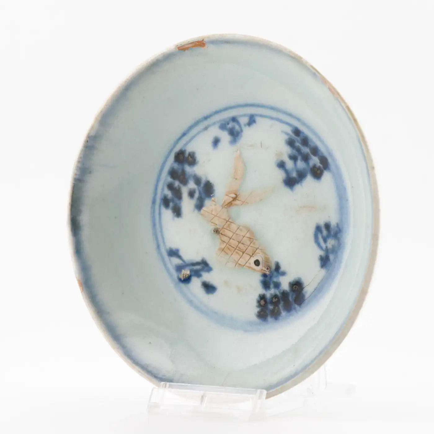 Plato Pequeño de Porcelana China con Pez en Relieve | Dinastía Ming, 1500