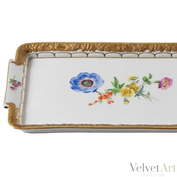 Bandeja de Porcelana Dorada Pintada a Mano, Meissen