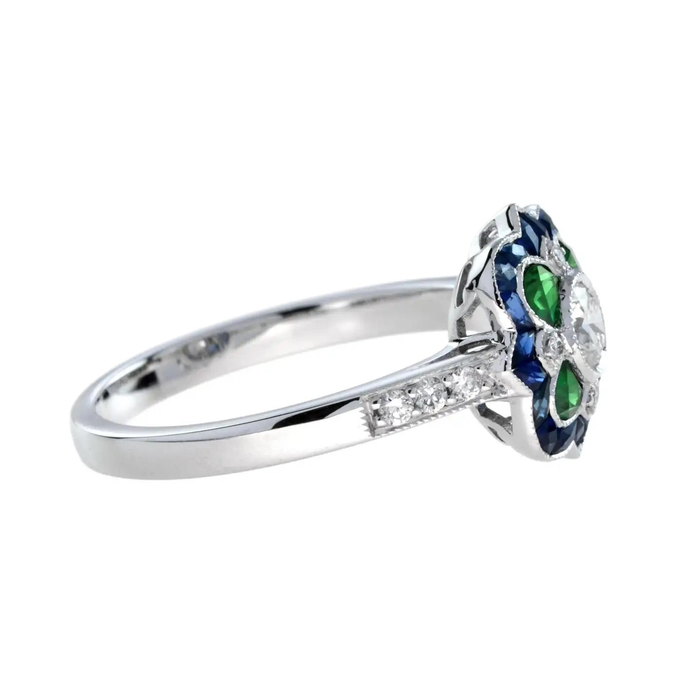 Anillo con Diamantes, Esmeraldas y Zafiro