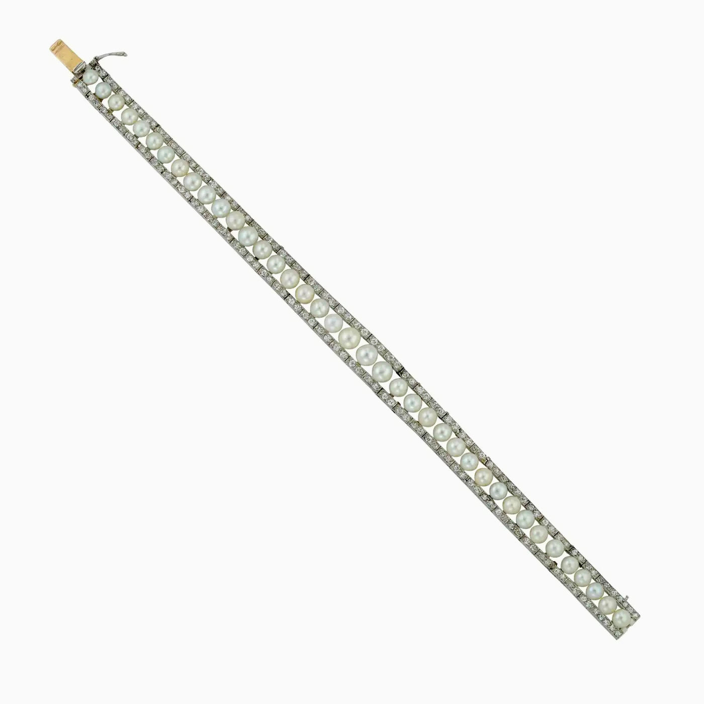 Pulsera Eduardiana de Diamantes y Perlas Naturales | Inglaterra, 1910