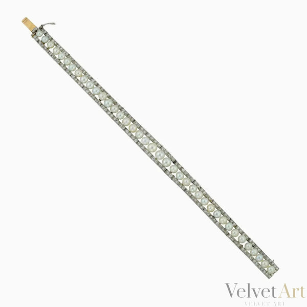 Pulsera Eduardiana de Diamantes y Perlas Naturales | Inglaterra, 1910