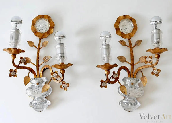 Apliques Dorados de Cristal y Metal de Maison Baguès Años 60