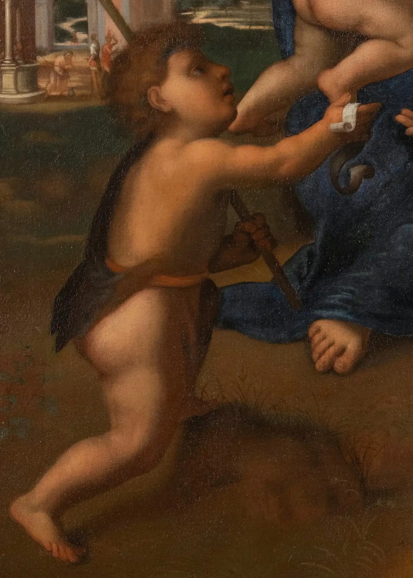 La Virgen con el Niño y San Juan Bautista: Pintura Italiana del Siglo XVII Inspirada en Franciabigio