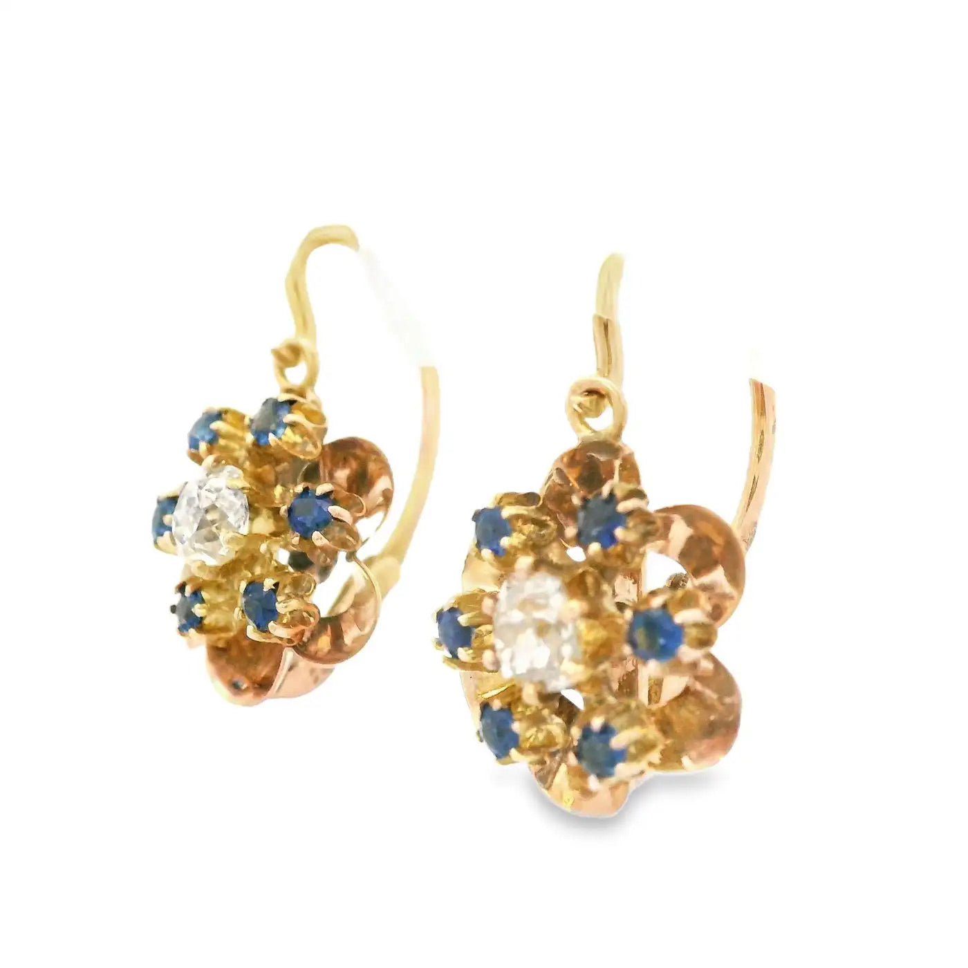 Pendientes Victorianos Motivo Floral con Diamantes y Zafiros de 1890