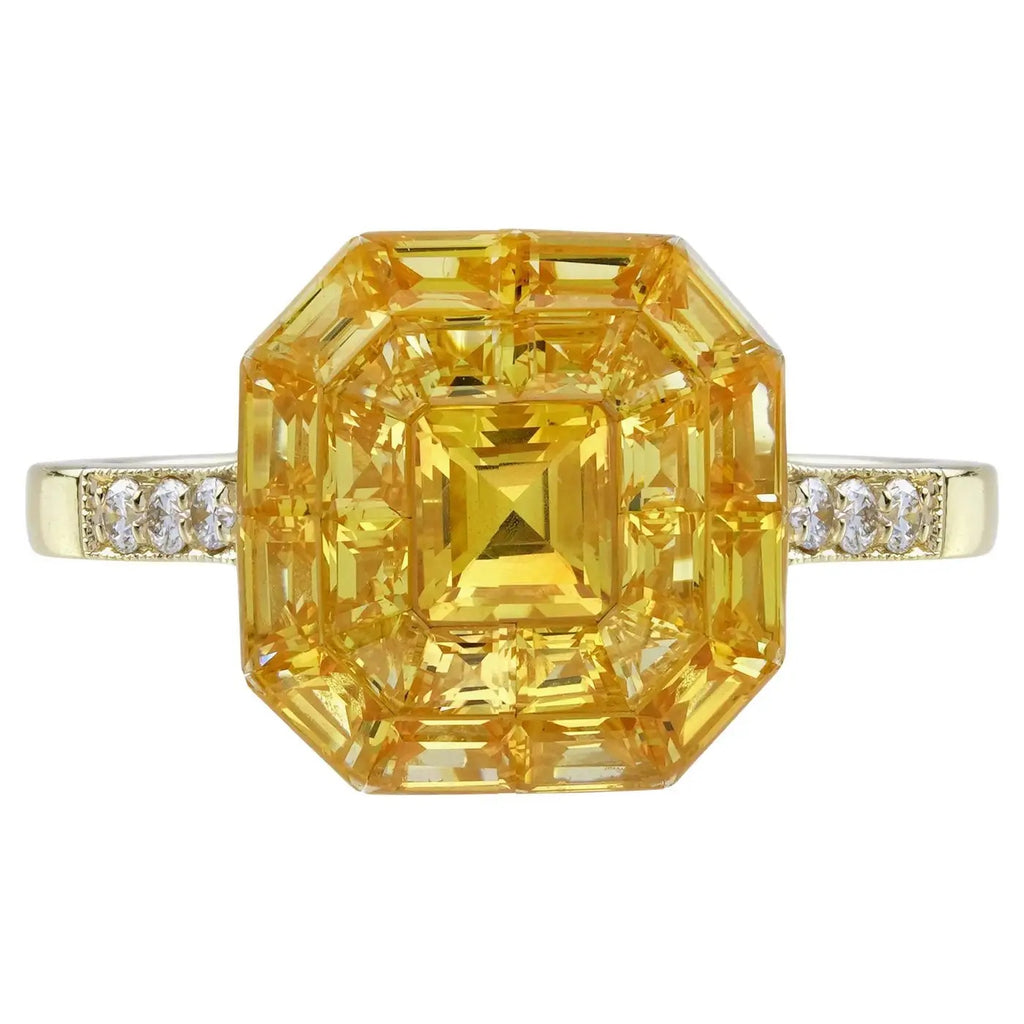 Anillo Estilo Art Deco con Zafiro Amarillo y Diamante
