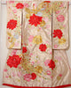Kimono Ceremonial Japonés Brocado Dorado con Grullas Voladoras, 1970