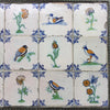 15 Azulejos Policromos Collaert de Delft con Pájaros y Flores, 1630