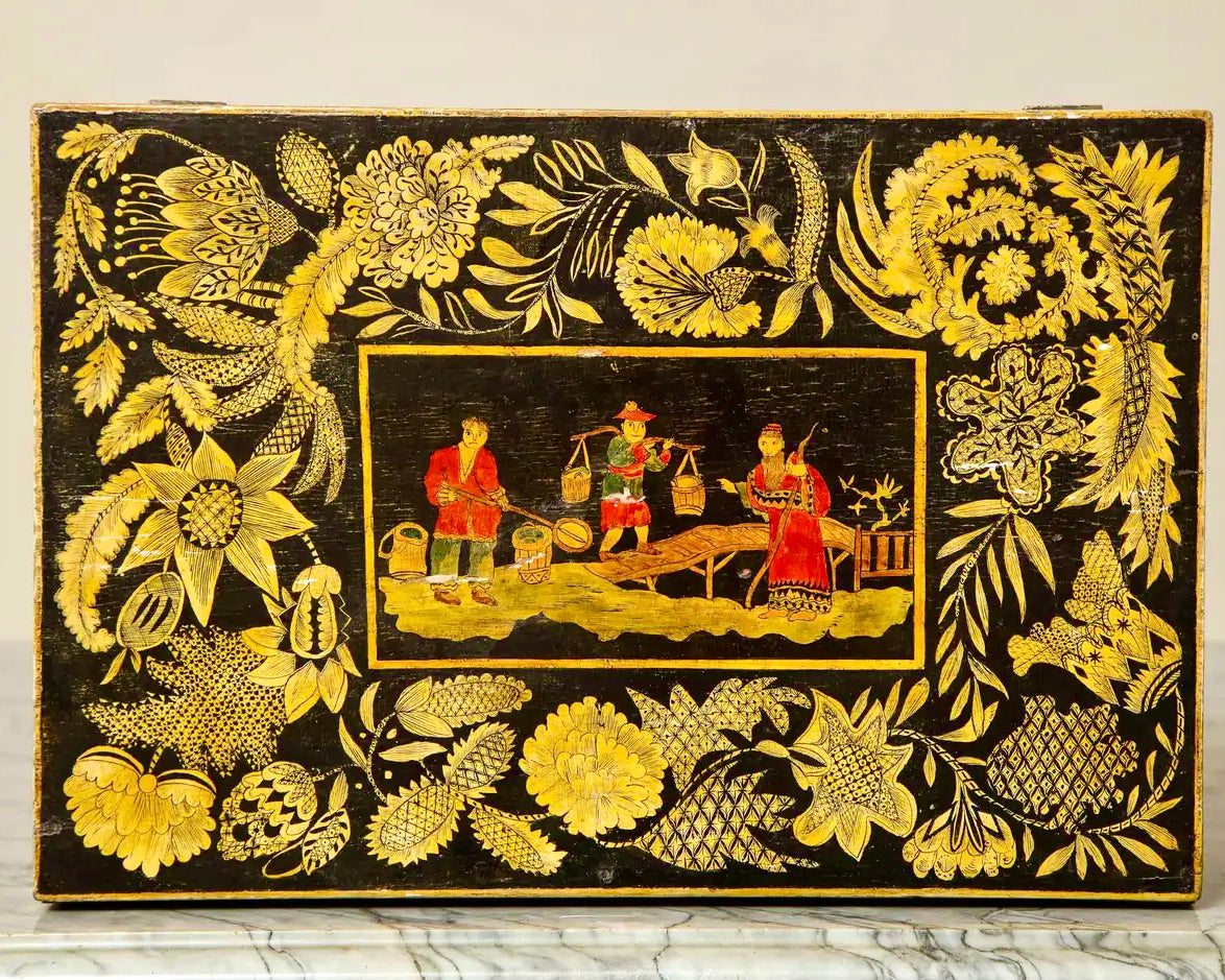 Caja para Plumas | Decoración Chinoiserie | Estilo Regencia | Inglaterra, 1820