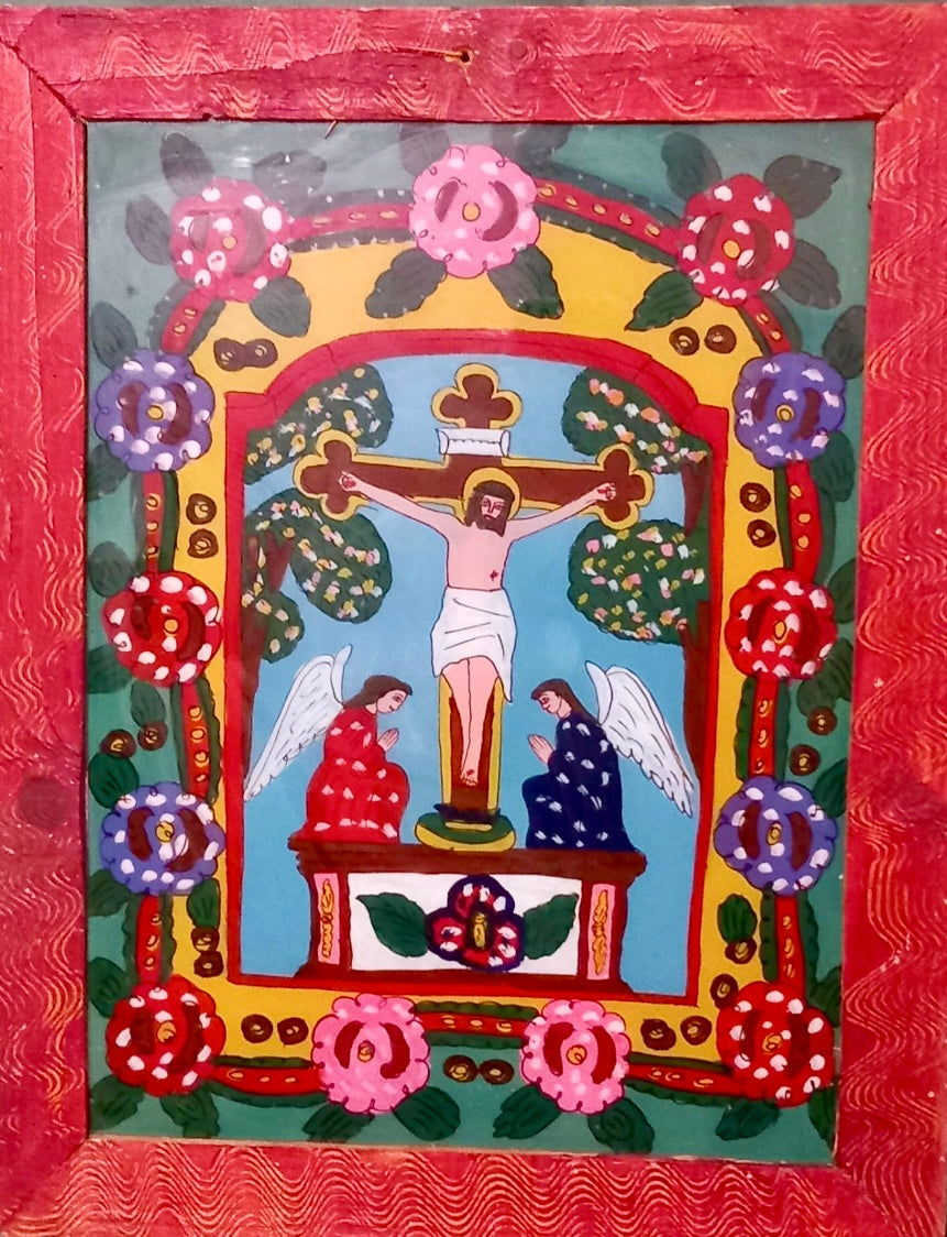 Pintura Tradicional Rumana de Cristo en la Cruz