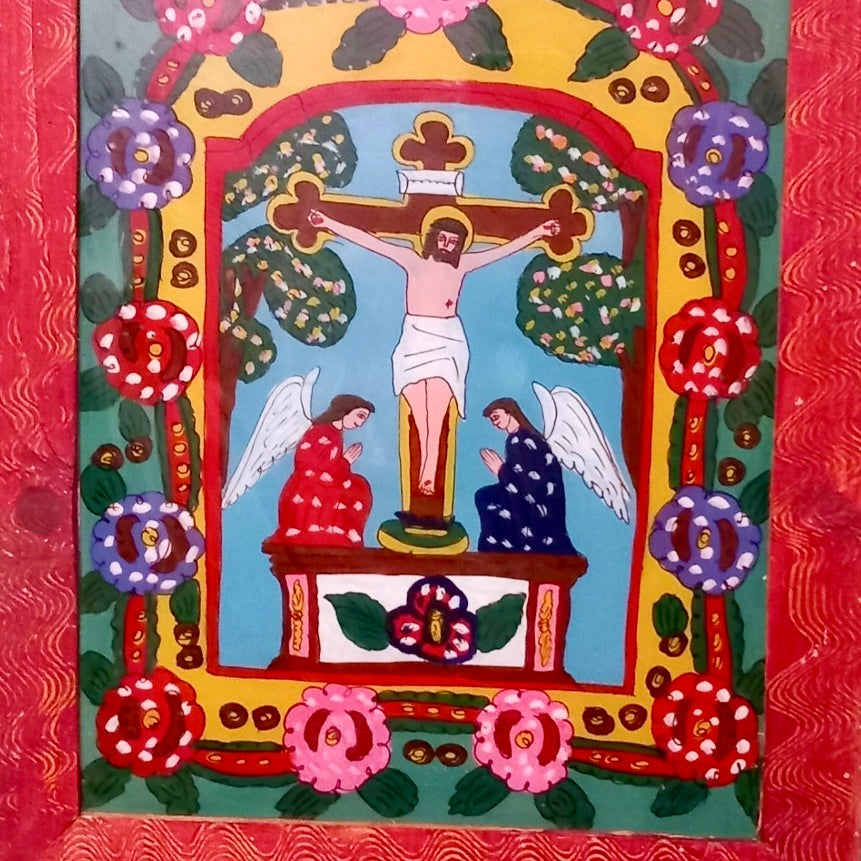 Pintura Tradicional Rumana de Cristo en la Cruz