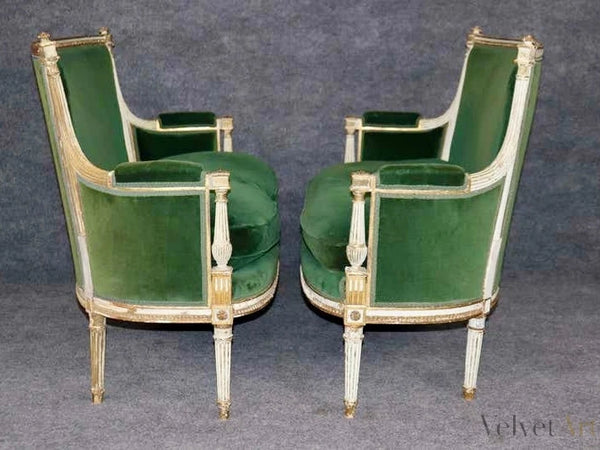 Sofás de Terciopelo Verde Estilo Luis XVI | Francia, 1890