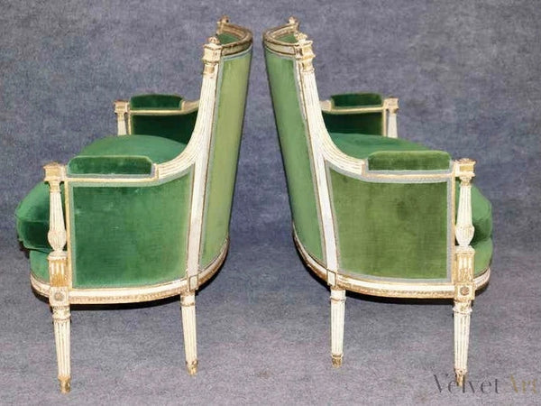 Sofás de Terciopelo Verde Estilo Luis XVI | Francia, 1890
