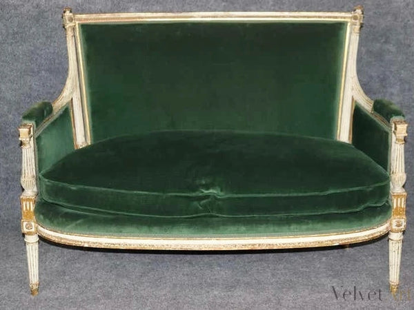 Sofás de Terciopelo Verde Estilo Luis XVI | Francia, 1890