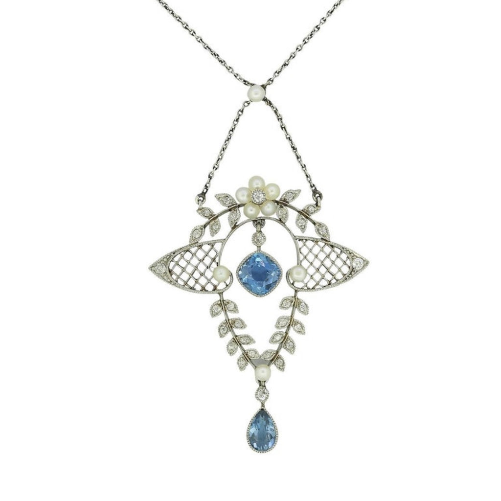 Collar de Aguamarina, Perlas y Diamantes | Estilo Eduardiano, 1900