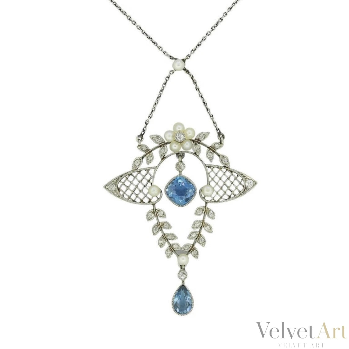 Collar de Aguamarina, Perlas y Diamantes | Estilo Eduardiano, 1900