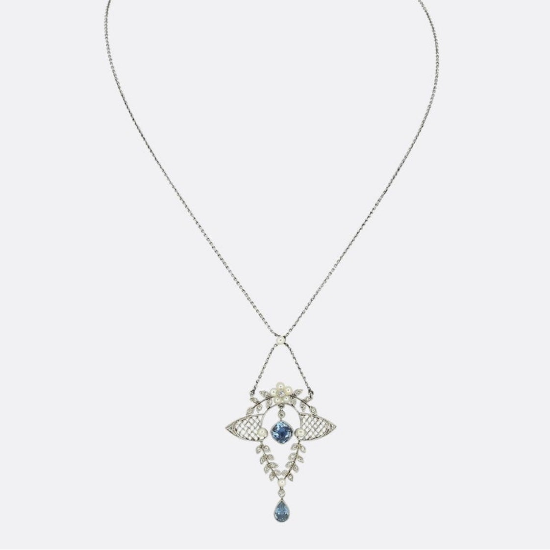 Collar de Aguamarina, Perlas y Diamantes | Estilo Eduardiano, 1900